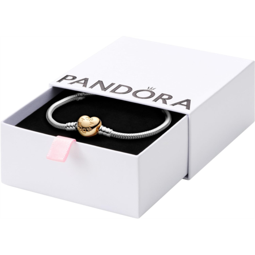 Pandora Heart Clasp Snake Chain Bracelet - Two-Tone Charm Bracelet for Women - Compatible Moments Charms - Features Shine & Sterling Silver - Gift for Her - 7.9, With Gift Box
