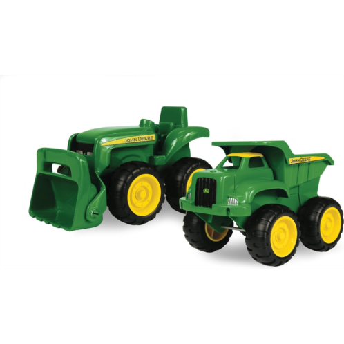 John Deere Sandbox Toys Vehicle Set - Includes Dump Truck Toy, Tractor Toy with Loader - 6 Inch - 2 Count, Green, Frustration Free Packaging