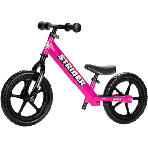 Strider 12” Classic Bike - No Pedal Balance Bicycle for Kids 18 Months to 3 Years - Includes Built-In Footrest, Handlebar Grips & Flat-Free Tires