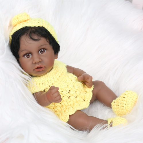 CHAREX Reborn Baby Dolls Black Saskia - 12 Inch Lifelike Full Body Vinyl Girl African American Realistic Newborn Baby Dolls Washable Baby Doll Gift Toy for Kids Age 3+