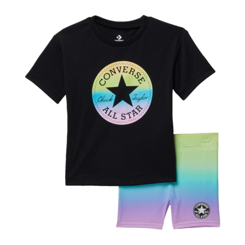 Converse Kids Glitter Chuck Patch Elongated T-Shirt and Gradient Print Bike Shorts Set (Toddler)
