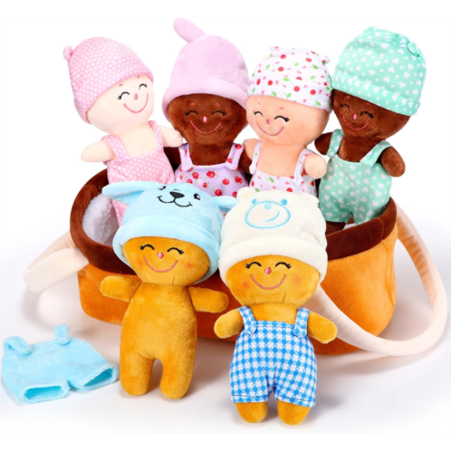 Skylety 6 Piece 7 Inches Basket Plush Baby Dolls Soft Multicultural Sensory Diversity Babies Toy Set Basket of Babies Creative Minds Plush Dolls for All Ages