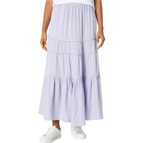 Madewell Linen-Blend Pull-On Tiered Maxi Skirt in Stripe-Play