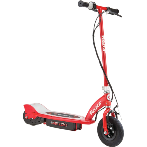 Razor E100 Electric Scooter for Kids Ages 8+ - 8 Pneumatic Front Tire, Hand-Operated Front Brake, Up to 10 mph and 40 min of Ride Time, For Riders up to 120 lbs