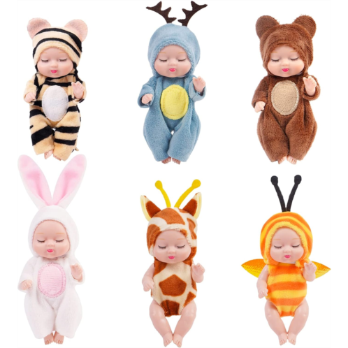 ONEST 6 Sets 4 Inch Dolls Cute Baby Dolls Include 6 Pieces Baby Mini Dolls, 6 Sets Handmade Doll Clothes