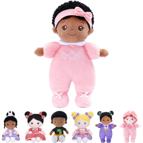 OUOZZZ Soft Black Baby Dolls for Girls - First African American Baby Dolls Multicultural Plush Rag Doll Sleeping Cuddle Buddy Doll Toy for Kids 10