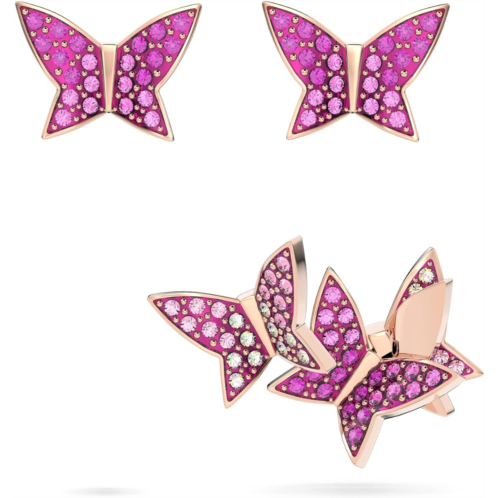 SWAROVSKI Lilia set (3), Butterfly, Pink, Rose-gold tone plated