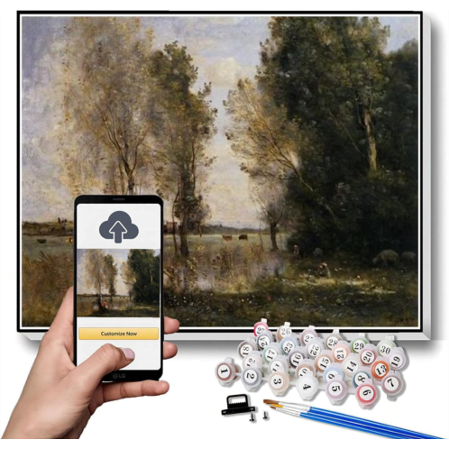 Hhydzq Paint by Numbers Kits for Adults and Kids Woman Picking Flowers in A Pasture Painting by Camille Corot Arts Craft for Home Wall Decor