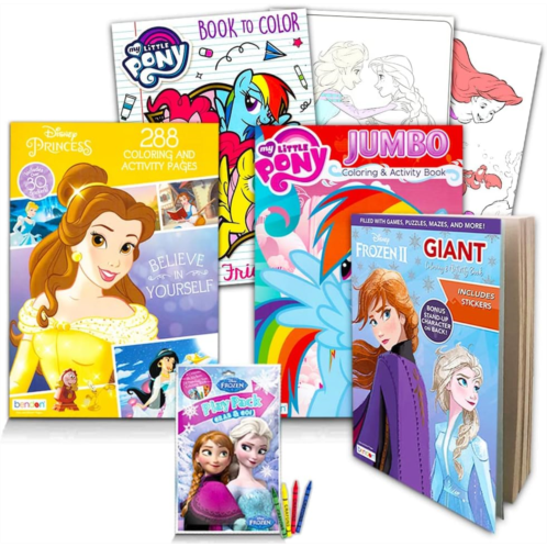 Disney My Little Pony Coloring Book Super Set for Girls - 3 Giant Coloring Books Featuring Disney Princess, Frozen and My Little Pony (Includes Disney Princess Stickers)