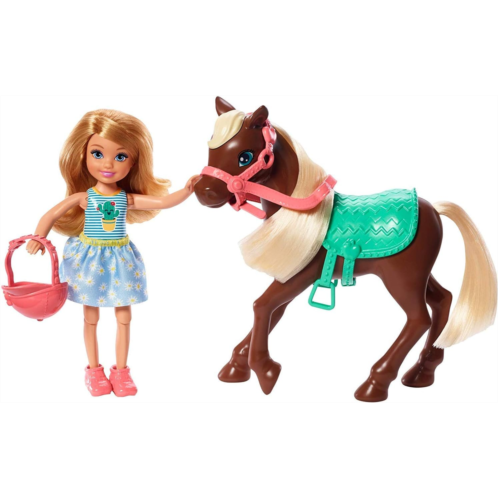 Barbie Club Chelsea Doll & Horse Set, Blonde Small Doll in Removable Skirt, Brown Pony with Blonde Mane & Accessories