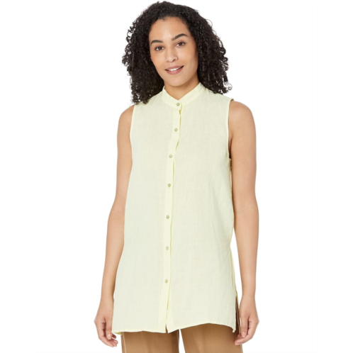 Eileen Fisher Mandarin Collar Sleeveless Long Shirt in Garment Dyed Organic Handkerchief