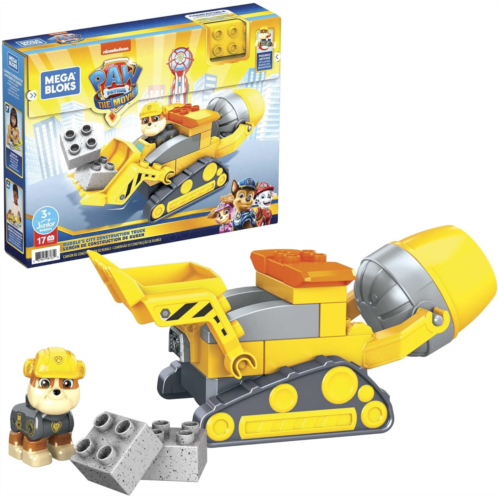 MEGA BLOKS Paw Patrol Toddler Building Blocks Toy Car, Rubbles City Construction Truck with 17 Pieces, 1 Figure, for Kids Age 3+ Years