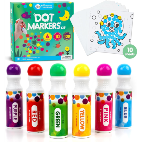 Jar Melo Washable Dot Art Markers Kit, 6 Colors Bingo Markers Non-Toxic with FREE PDF Activity Book & Physical Sheets, Daubers Marker for Toddler Gift