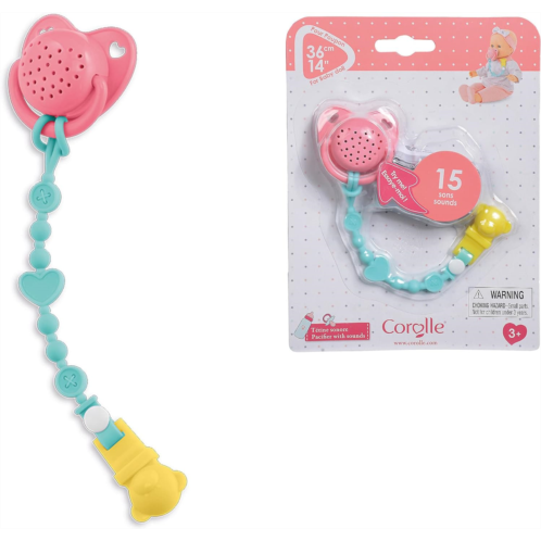 Corolle Baby Doll Pacifier with 15 Sounds - for 14 Baby Dolls, Pink/Blue