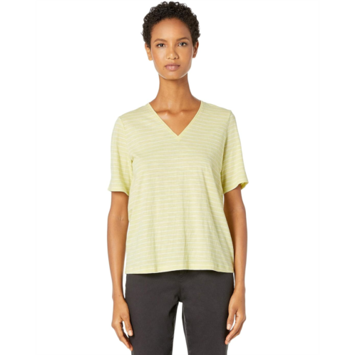Eileen Fisher Organic Cotton Slub Stripe V-Neck Short Sleeve Top