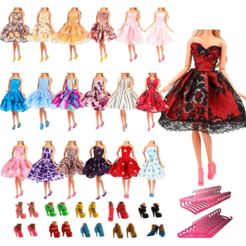 BARWA 5 PCS Fashion Mini Short Party Dresses Clothes and Accessories 5 Shoes 5 Hanger for 11.5 Inch Girl Doll