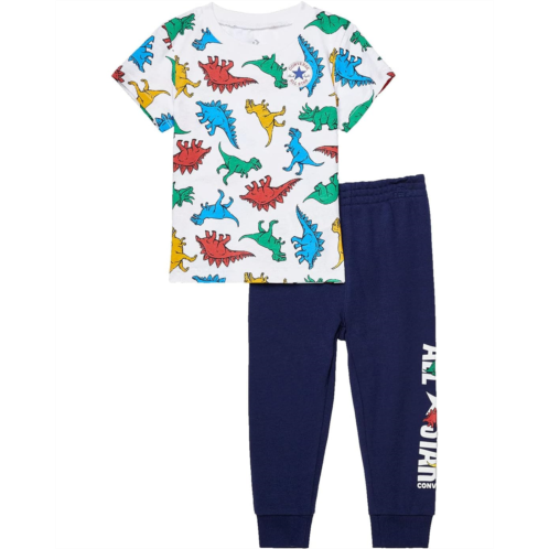 Converse Kids Dino Short Sleeve Tee + French Terry Joggers Set (Little Kids)