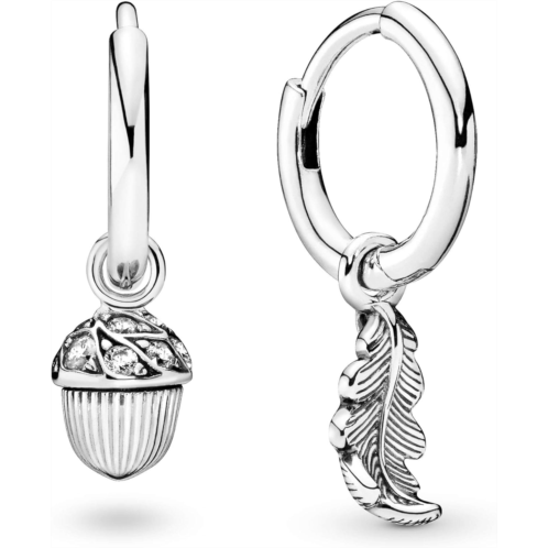 Pandora Jewelry Acorn and Leaf Hoop Sterling Silver Earrings (5.5mm)