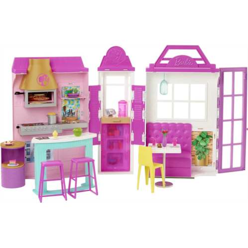 Barbie Cook ‘n Grill Restaurant Playset with 30+ Pieces & 6 Play Areas Including Kitchen, Pizza Oven, Grill & Dining Booth, Gift for 3 to 7 Year Olds