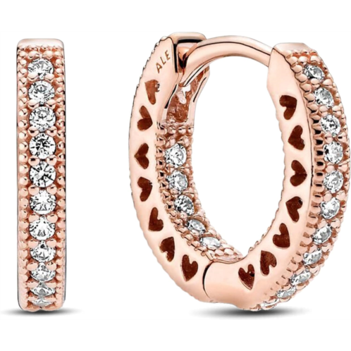 PANDORA Heart Hoop Earrings - Great Gift for Women - Stunning Womens Earrings - 14k Rose Gold & Cubic Zirconia - 1.7 mm