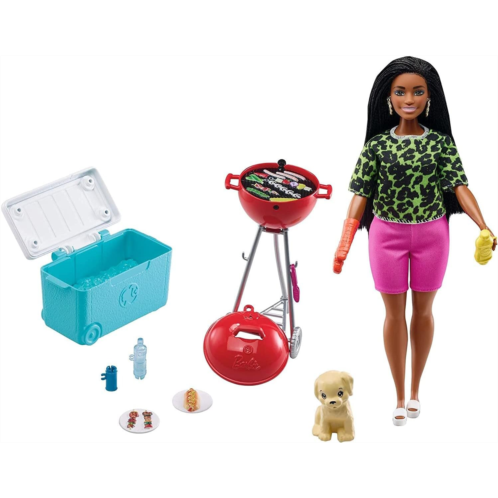 Barbie Mini Playset with Themed Accessories and Pet, BBQ Theme with Scented Grill, Gift for 3 to 7 Year Olds