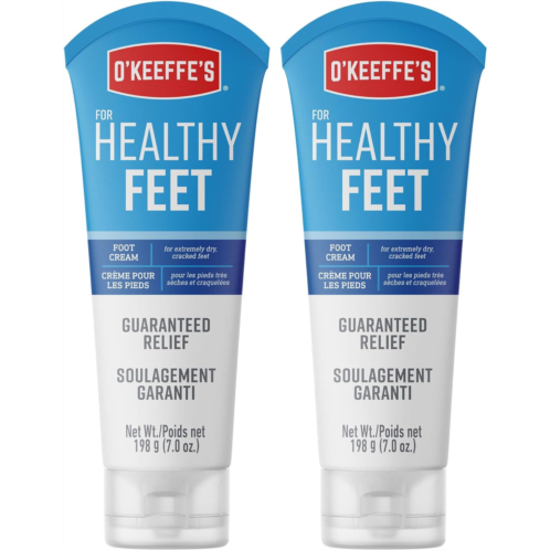OKeeffes for Healthy Feet Foot Cream, Guaranteed Relief for Extremely Dry, Cracked Feet, Clinically Proven to Instantly Boost Moisture Levels, 7.0 Ounce Tube, (Pack of 2)