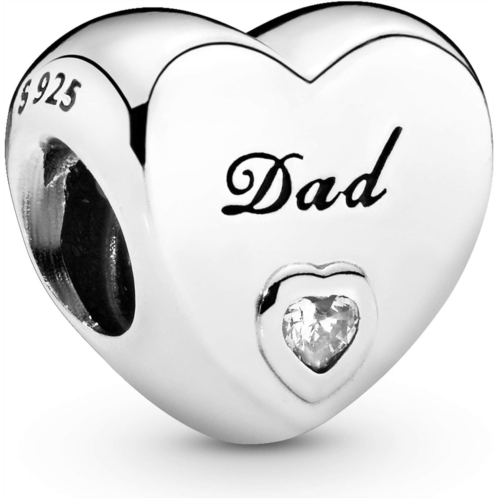 Pandora Dad Heart Charm - Compatible Moments Bracelets - Jewelry for Women - Gift for Women in Your Life - Made with Sterling Silver & Cubic Zirconia, With Gift Box