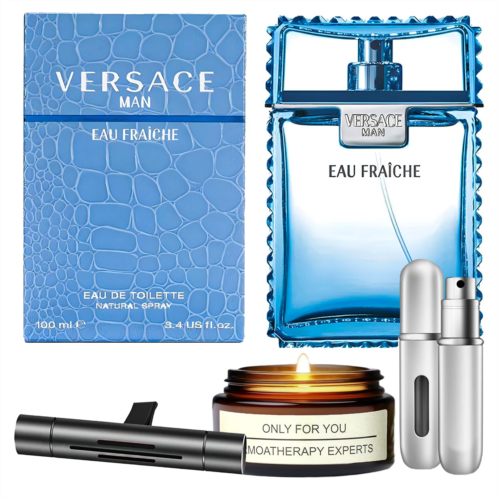 Perfume4all Eau Fraiche Cologne for Men 3.4 oz.EDT Spray - Gift Set Pack With Lavender Soy Candle, Car Air Fresheners, and Empty Travel Perfume Atomizer