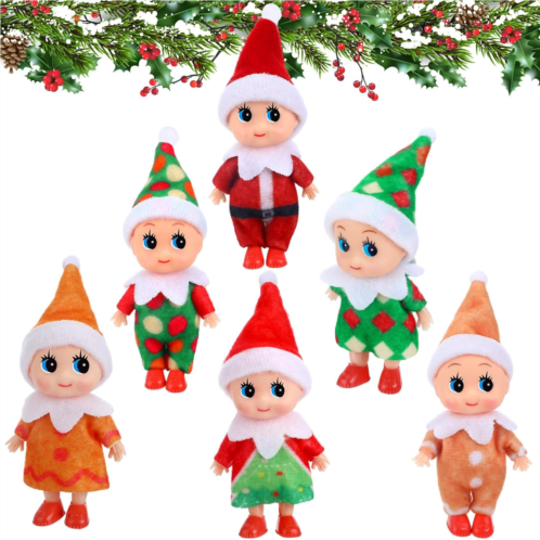 Skylety 6 Pieces Little Christmas Elves Colorful Elf Doll Twins Baby Doll Elf for Xmas New Year Advent Calendars and Christmas Stocking Stuffers Classic Plain Style (Lovely Style)