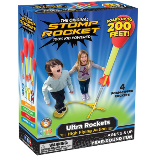 Stomp Rocket Ultra Rocket Launcher for Kids, 4 Rockets - Fun Backyard & Outdoor Kids Toys Gifts for Boys & Girls - High Flying Toy Foam Blaster Set - Multi-Player Adjustable Launch