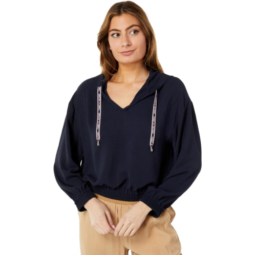 Tommy Hilfiger Crop Woven Hooded Pullover Blouse