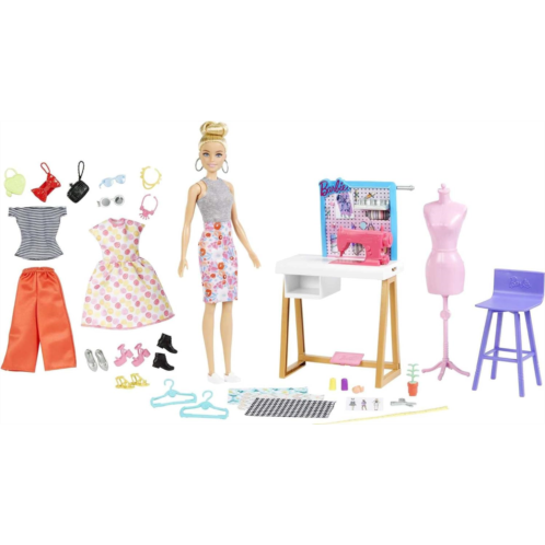 Barbie Fashion Designer Doll (12-in), & Studio, 25+ Design & Fashion Accessories, Design Desk, Chair, Sewing Machine, Fabric Swatches, Mannequin & More, Ages 3Y+