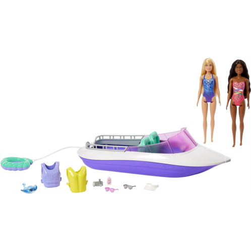 Barbie Mermaid Power Playset with 2 Dolls & 18-inch Floating Boat with See-Through Bottom, 4 Seats & Accessories, Toy for 3 Year Olds & Up