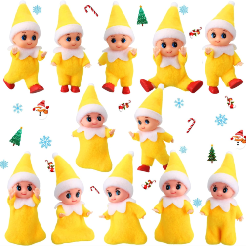 Cunno 12pcs Christmas Baby Elves Miniature Elf Doll Plush with Elf Clothes Xmas Elf Toy Accessories for Little Girls and Boys Christmas Advent Calendar Easter Decorations (Yellow)