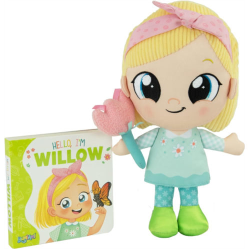 TOMY YumiAmi Soft Plush Doll and Board Book Set - Willow - Cuddly Educational Toddler Doll - Baby Sensory Toys - Plush Rag Doll with Detailed Embroidery and Laminated Board Book for Sma