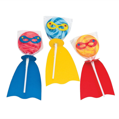Fun Express Superhero Swirl Pop Suckers (12 individually wrapped lollipops) Party Candy and Favors - VBS Vacation Bible School Supplies/Decor
