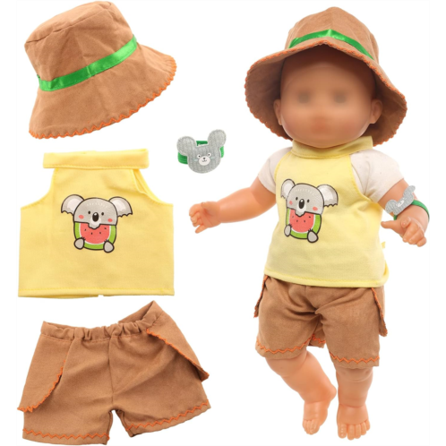 Miunana 14-17 Inch Baby Doll Clothes Jungle Exploration Suits 3pcs with Top and Trousers and Hat for 15 Inch Girl Doll Outfits for 3 Years Old Baby Doll Clothes