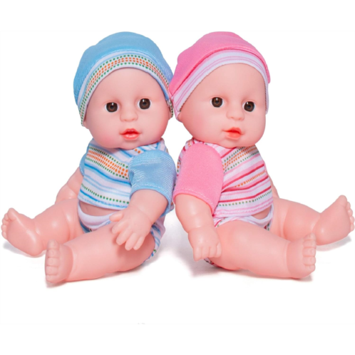 PREXTEX Mini Twin Dolls Set - 7.5 Inch Cute Baby Twins Dolls Boy and Girl Set - Baby Doll Accessories Best Gift Toys for Baby and Toddler Girls