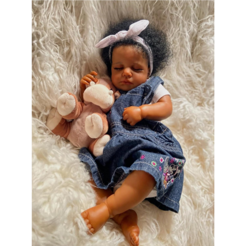 Angelbaby Realistic Reborn Black Baby Doll Girl - 20 inch Lifelike African American Newborn Silicone Baby Sleeping Loulou with Brown Skin Real Life Weighted Cute Babies Dolls Gifts