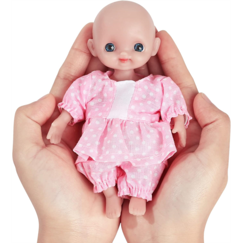 Vollence 5.5 inch Mini Full Silicone Baby Doll Micro Preemie Silicone Doll,Pocket Reborn Baby Doll Realistic Newborn Ob11 Doll - Type A Girl