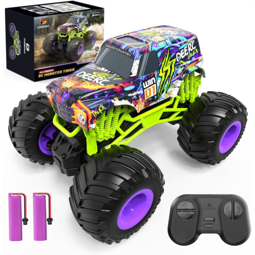 DEERC All Terrain Remote Control Monster Truck Toy,1:16 Scale RC Car for Boys,2.4Ghz High Speed Electric Vehicle,Big Foot RC Truck Gift, RTR Crawler for Kids
