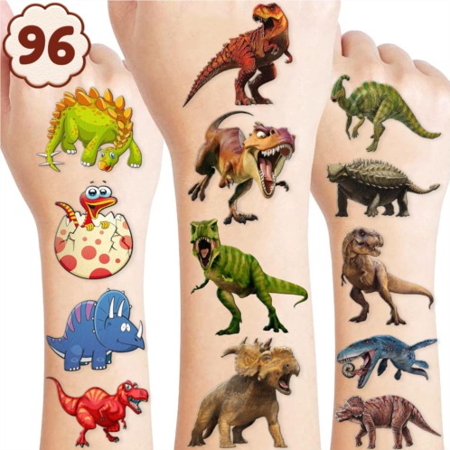 Generic Dinosaur Temporary Tattoos Birthday Themed Party Supplies Decorations Favors 8 Sheets 96PCS Decor Cute Stickers Tattoos for Class School Prizes Gift for Kids Boys Girls Carnival Ch