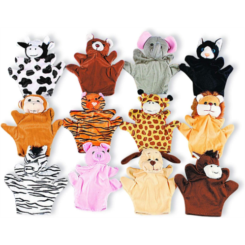 Fun Express 6 Plush Velour Animal Hand Puppets - Great for Birthday Party Favors Stocking Stuffers