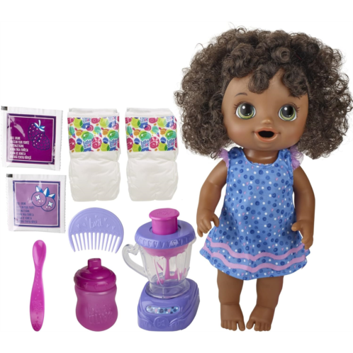 Baby Alive Magical Mixer Baby Doll Blueberry Blast with Blender Accessories, Drinks, Wets, Eats, Black Hair Toy for Kids Ages 3 and Up
