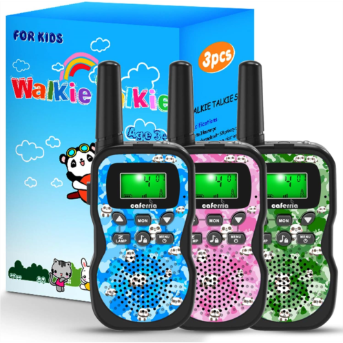 Caferria 3 Pack Walkie Talkies for Kids, 3 KMs Range Kids Walkie Talkies with 22 Channel 2 Way Radio, Kids Toys with Backlit LCD Flashlight, Toys for Boys and Girls Outdoor Adventure, Campi