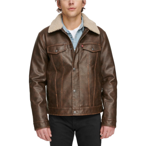 Levi  s Faux Leather Trucker with Sherpa Lined Collar