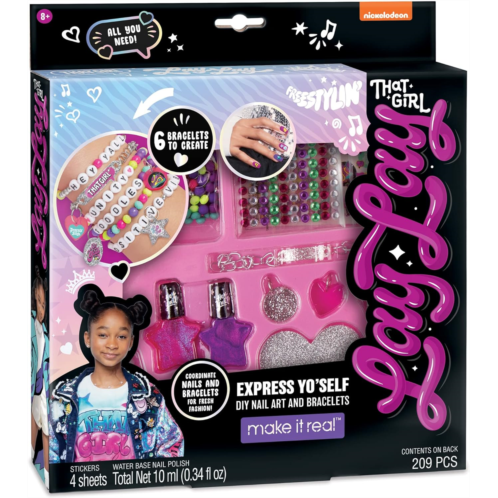 Make It Real That Girl Lay Lay Express Yo Self Nail Art & DIY Bracelet Kit with Kids Nail Art Kit & Beads for Jewelry Making - Nail Polish Set with Stickers & Bead Bracelet Making