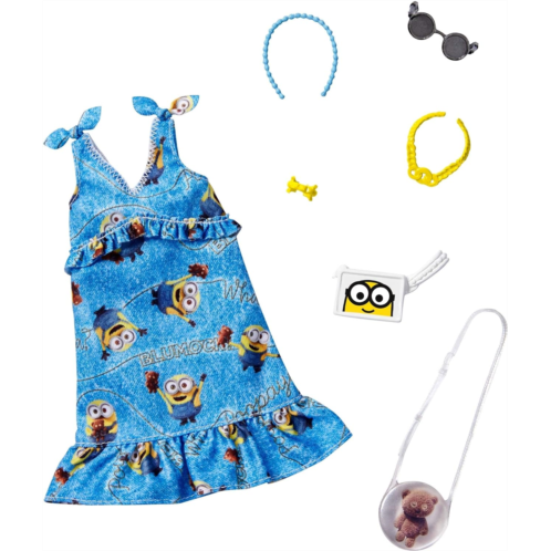 Barbie Storytelling Fashion Pack of Doll Clothes Inspired by Minions: Denim Dress and 6 Accessories Dolls, Gift for 3 to 8 Year Olds
