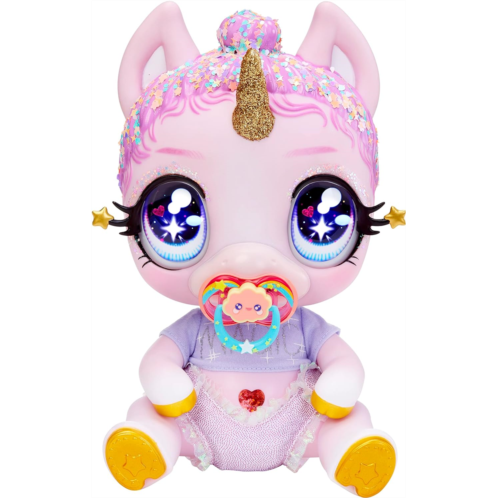 MGA Entertainment Glitter Babyz Jewels Daydreamer Unicorn Baby Doll with Magical Color Changes, Lavender Glitter Hair, “Magic” Outfit, Diaper, Shampoo Bottle, Pacifier Accessories