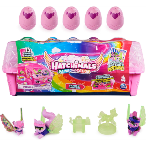 Hatchimals CollEGGtibles, Rainbow-cation Wolf Family Carton with Surprise Playset, 10 Characters, 2 Accessories, Easter Gifts, Kids Toys for Girls